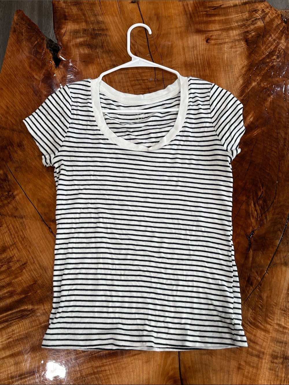 Women's Black & White Striped Short Sleeve Scoop Neck Tee